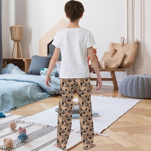 Boy's Pants Brown Siamese Cat Blue Eyes Jogger Pants Elastic Waist Long Bottoms Trousers with Pockets 6-14 Years3