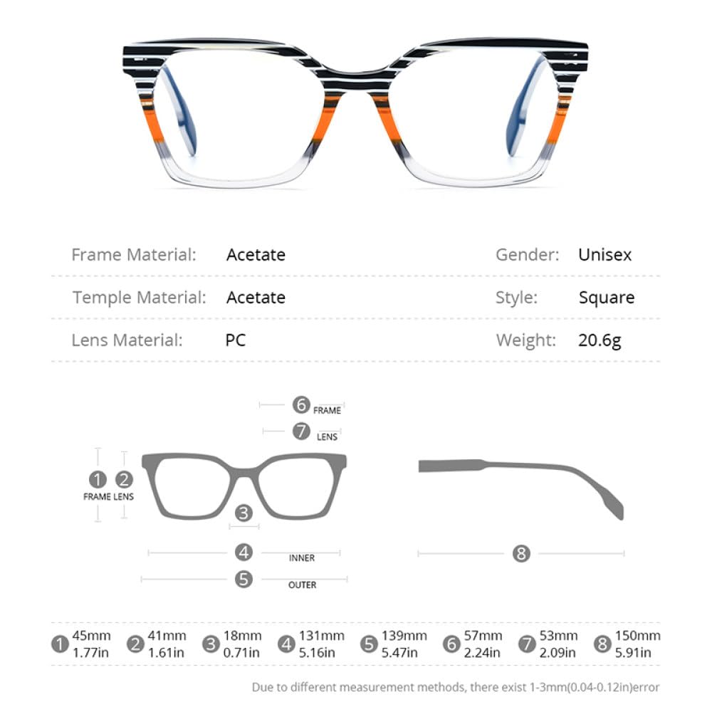 MUTYNE Montura de gafas de acetato multicolor para hombre, anteojos cuadrados retro, gafas para mujer