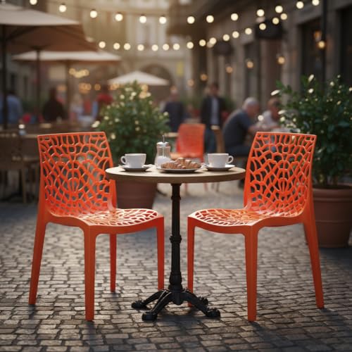 Image of Supreme Web Plastic Chair |Armless Chair for Living Room, Home, Garden, Indoor & Outdoor Use|Weight Bearing Upto 220kgs(Color: Orange; Set of 2)