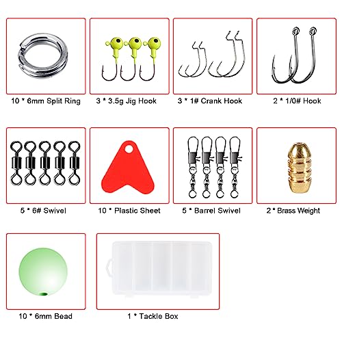 Moniss Kit de iscas de pesca 94 peças para robalo truta salmão acessórios de pesca ferramenta equipa