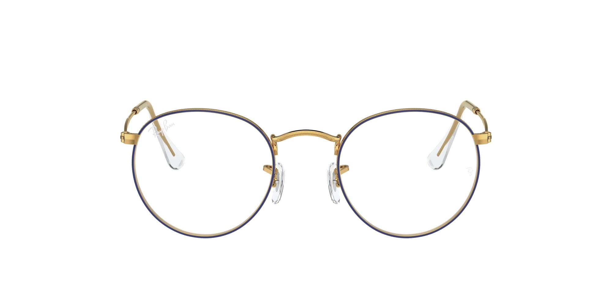Ray-Ban RX3447V Round Metal Prescription Eyeglass Frames, Blue On Legend Gold/Demo Lens, 50 mm