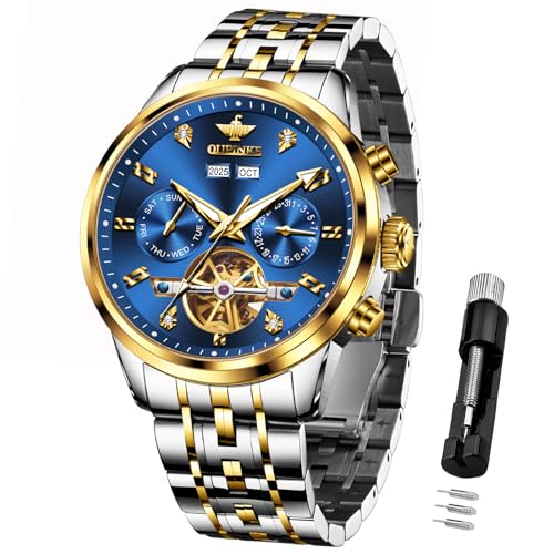 Image of OUPINKE Men Skeleton Watch Automatic Mechanical Luxury Dress Waterproof Sapphire Crystal Wrist Watches for Men