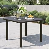 PHI VILLA 34' Outdoor Patio Table for 4, Slatted Wrought Iron Dining Table with Umbrella Hole, Minimalist Outside Metal Furniture for Deck, Porch, Backyard - Black