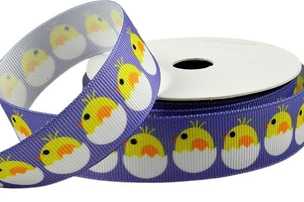 10 Metre Roll x 22mm Lilac Easter Grosgrain Ribbon - with a Cute Hatching Chick Design - for Gift Wrapping, Decoration, Party Etc