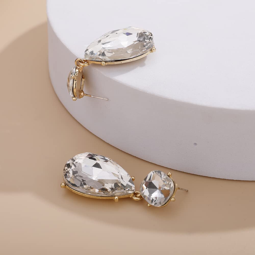 Wiwpar Crystal White Teardrop Dangle Earrings Rhinestone Dangle Drop Earrings Drop Crystal Earrings for Women Weeding (white) - Image 6