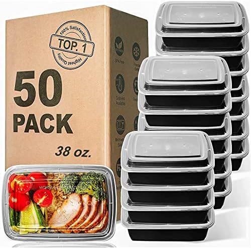 Meal Prep Containers, 50Pack [38OZ] Food Storage Containers With Lids, Reusable Food Prep Containers, To Go Containers With Lids, BPA-free, Stackable, Microwave/Dishwasher/Freezer Safe