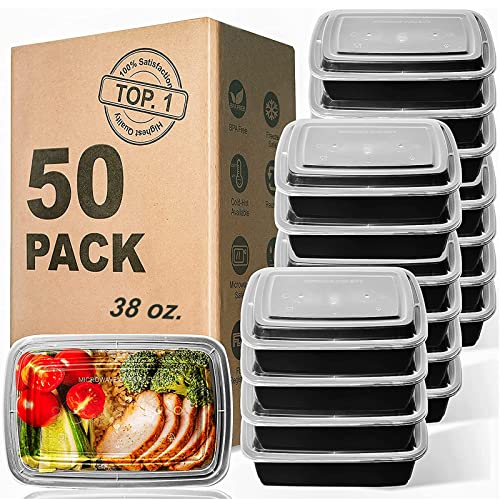 Meal Prep Containers, 50Pack [38Oz] Food Storage Containers With Lids, Reusable Food Prep Containers, To Go Containers With Lids, Bpa-Free, Stackable, Microwave/Dishwasher/Freezer Safe #TOP2