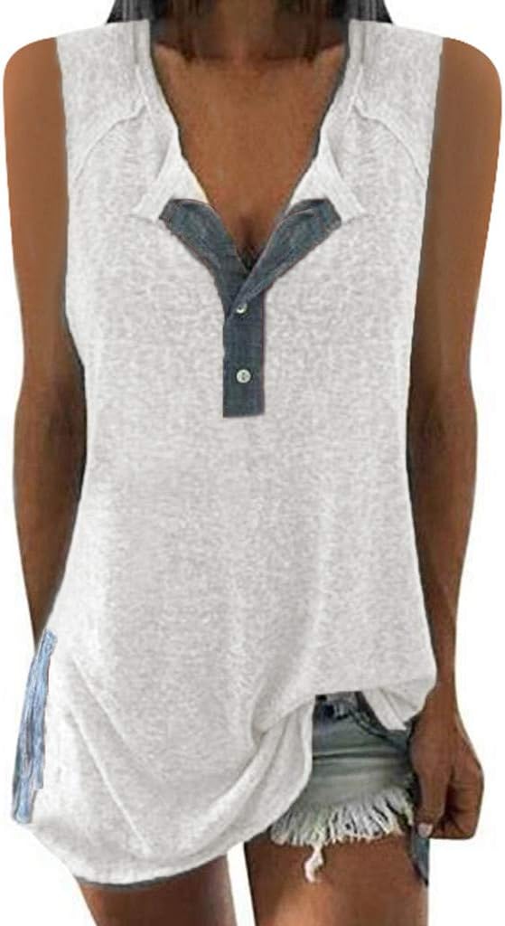 Hengshikeji Womens Short Sleeve Loose Casual Button Blouse T Shirt Tank Tops Teen Girls