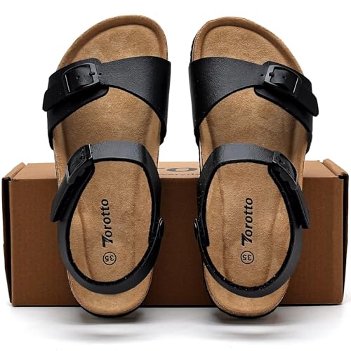 Image of Torotto Toddler Kids Sandals Boys Girls Cork Footbed Sandals with Adjustable Buckle Casual Slides Open Toes Flat