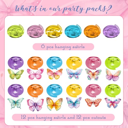 Image of 30 Pieces Butterfly Party Decorations - Watercolor Butterfly Hanging Swirls Spring Summer Theme Butterfly Decorations for Birthday Wedding Baby Shower Party Supplies