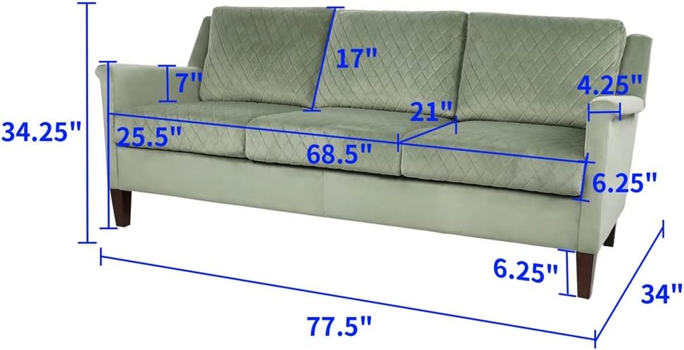 178x65x49CM Velvet Upholstered Sofa Couch Pine Plywood Furniture Light Grey/Garden(Gray)
