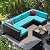 Shintenchi 7 Pieces Patio Furniture Sets Outdoor All-Weather Sectional Patio Sofa Set PE Rattan Manual Weaving Wicker Patio Conversation Set with Glass Table&Ottoman Cushion and Red Pillows, Blue