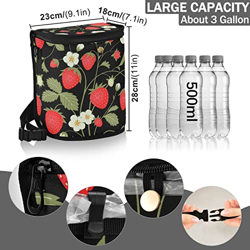 Image of Strawberry Fruit Flowers Leaves Car Trash Can Car Garbage Bag with Lid Hanging Waterproof Leak Proof Vehicle Storage Bin