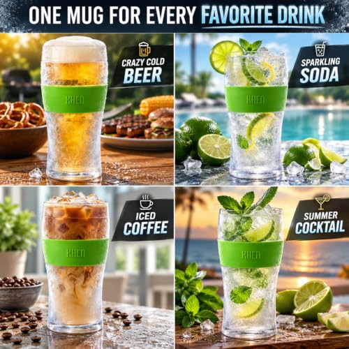 Image of Frozen Pint Beer Glasses, Dual-Wall Freezable Cooling Mugs, Set of 2, 12 oz