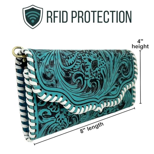 Myra Bag Western Leather Floral Wristlet Wallet for Women - Turquoise2