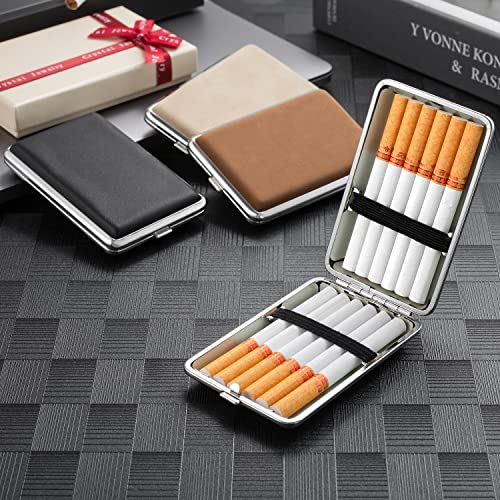 2 x PU-leren sigarettenetui metaal zwart/bruin voor 14 sigaretten met elastiek - sigarettendoosje voor dames en heren - sigarettenetui met geschenkdoos - Afbeelding 5