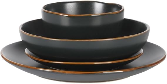 Gibson Home Hazeltine 16-Piece Black Stoneware Dinnerware Set Plates and Bowls, Durable Ceramic Kitchen Dinner Set