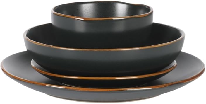 Gibson Home Hazeltine 16-Piece Black Stoneware Dinnerware Set Plates and Bowls, Durable Ceramic Kitchen Dinner Set