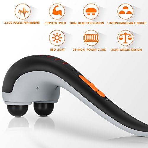 Hangsun Handheld Neck Back Massager MG400 Deep Tissue Percussion Massage for Shoulder, Leg, Foot, Muscles, Electric Double Head Full Body Massagers