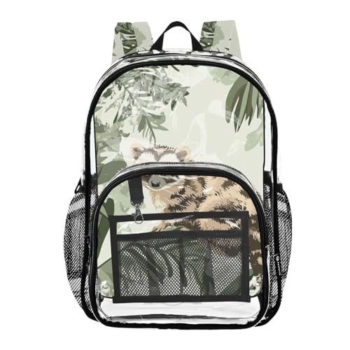 Safari Animal Green Leaves Clear Backpack For High School Clear Bookbags For Girls Boys Transparent Heavy Duty Bag