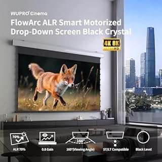 WUPRO FlowArc Schermo di Proiezione a Discesa 100 Pollici, Elettrico Motorizzato, Black Crystal 4K ALR, Parete/Soffitto, Compatibile con Proiettori ST/LT (Non UST), Ambienti Luminosi