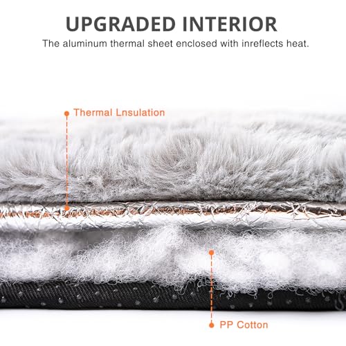 Cat Bed, Washable Round Cat Beds for Indoor Cats, Super Soft Faux Rabbit Fur Pet Bed for Puppy and Kitten with Anti-Slip Bottom (Grey, 20"x20"x8") - Image 3