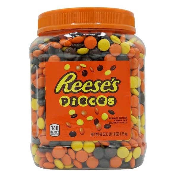 Rese’s Pieces 62 oz Bulk Jar – Peanut Butter Candy in Crunchy Shell, 3.88 lbs