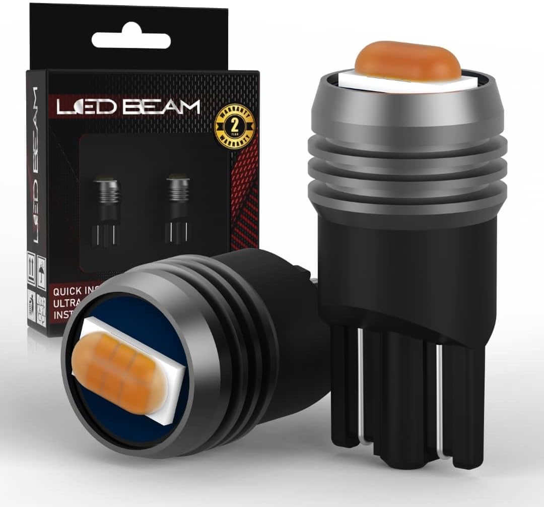 LEDBeam GS Series T10 600Lm 7035 Chip 6500k Car Bike Parking Licence Plate Turn Signal Amber LED Bulb (12V,2.4W/2Bulbs) (Amber)