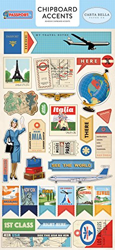 Carta Bella Paper Company Passport 6x12 Chipboard Accents, Red, blue, sky blue, yellow, forest green