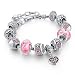 Long Way Silver Tone Chain Pink Crystal Love Heart Bead Glass Charm Bracelet With Extender 7.5"+1.5"