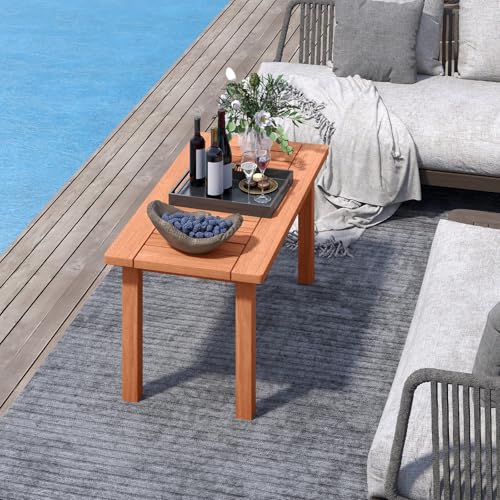 COSTWAY Garden Coffee Table - 90cm Hardwood Patio Side Table with Slatted Top for Indoor and Outdoor Use, Ideal Bistro Table for Balcony, Backyard, and Poolside - Image 8