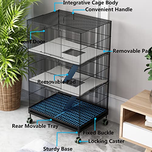 Kingbo 3-Tier Ferret Cage With 3 Front Doors, 23" × 17" × 39" Wire Cage, Animal Cage For Hamster, Rat, Chinchilla, Squirrel, Gerbil, Rabbit, Sugar Glider Cage With Wheels (Black) #TOP2