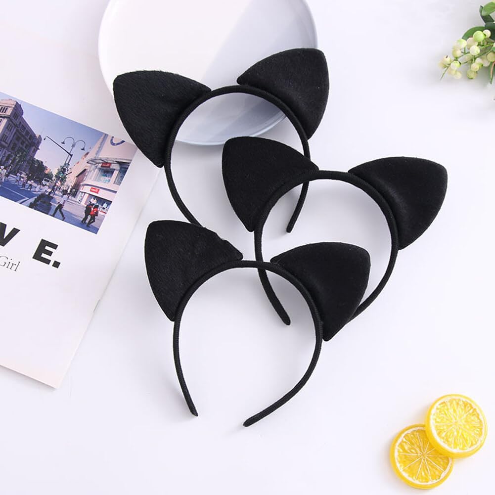 3Pcs Black Cat Ears Headbands Women Soft Padded Cute Ears Hair Hoops Headwear Hair Accessories for Cosplay Party Costume Daily Decorations - Image 6
