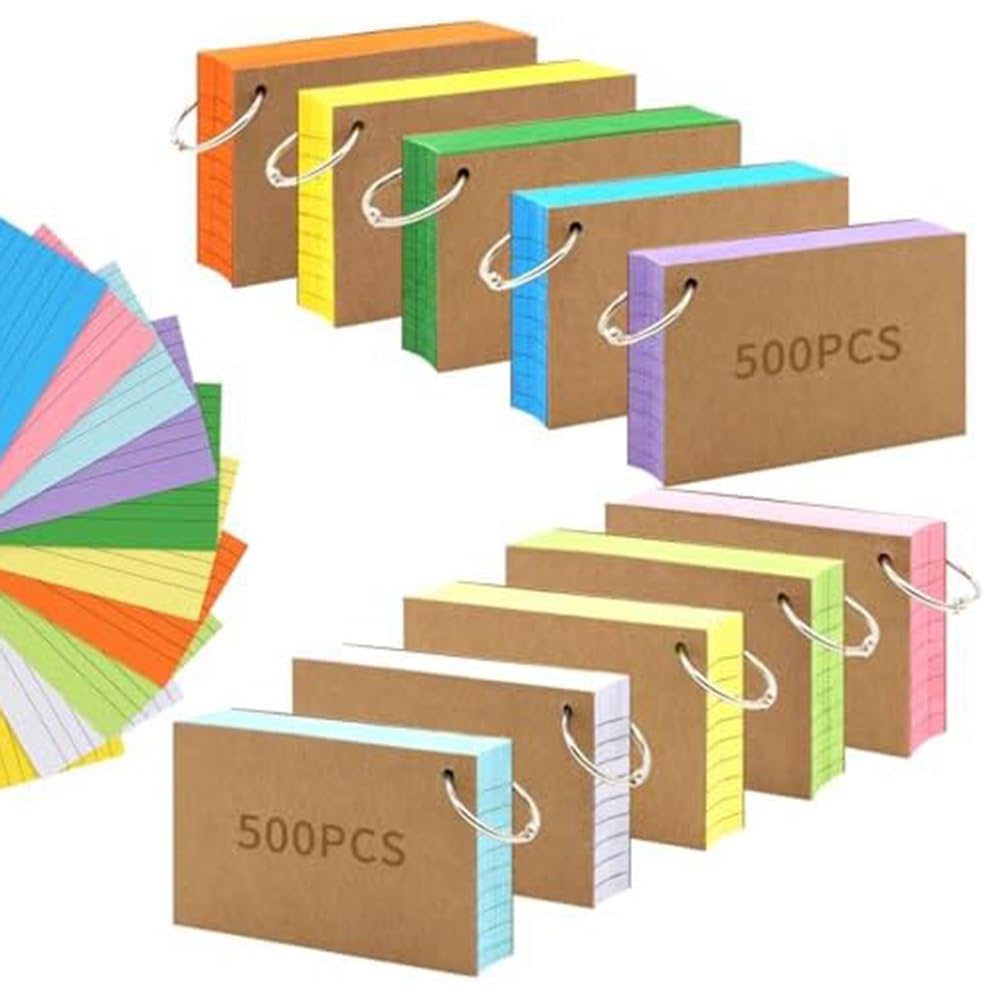 1000 Flashcard Indice Colorate da 3x5 Pollici con, Carte Perforate A Righe per Una Rapida Consultazione