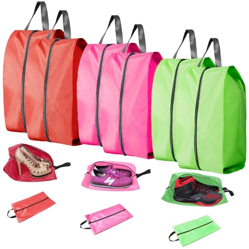 6 peças saco sapatos viagem organizador de sapatos, com fecho de correr saco de armazenamento multifuncional à prova de pó impermeável, para viagens ou armazenamento, Rosa + vermelho + grün, À prova