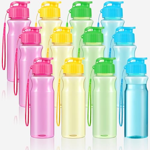 Olgaa 12 Pcs Water Bottles Bulk 17 oz Reusable Leak Portable Plastic Sports Drink Water Bottles with Handle Strap for Cycling Camping Hiking Gym Yoga (Colorful 01)