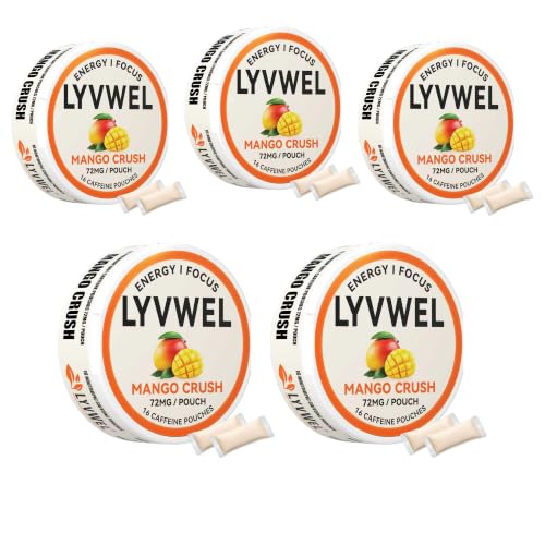 Image of LyvWel 72mg Caffeine Pouches, Mango Crush, 5-Pack, 80 Count