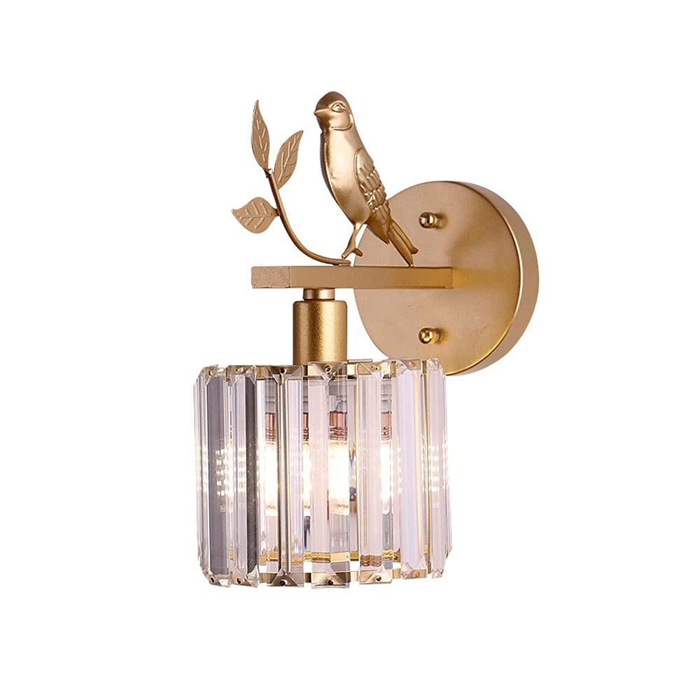 HPTHLY Crystal Wall Light Bird Metal Sconce, Indoor Wall Mounted Lamp, Nordic E14 Headboard Lighting Fixtures For Bedroom Bedside Hallway Living Room Home Decoration (Gold)