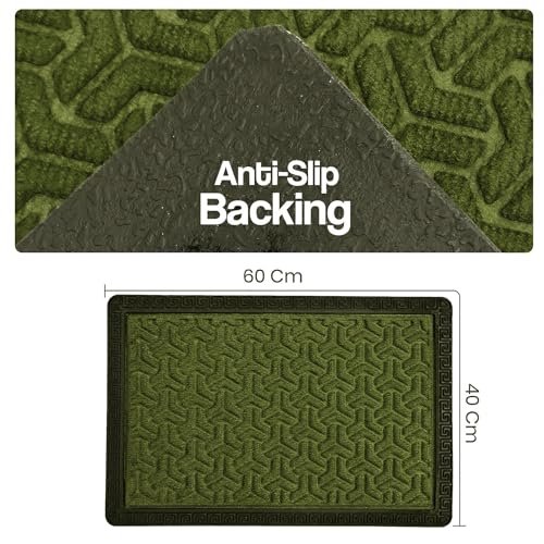 Image of Yellow Weaves 1 Pc Door Mat for Home Entrance, Outdoor Rubber Mat - Non-Slip, Anti Skid Foot Mat, Dirt Trapper, Heavy-Duty, Weather-Resistant, Waterproof Doormat (40x60cms, Geometric, Olive Green)