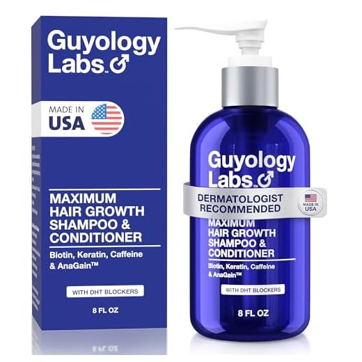 Mens Anti Hair Loss Shampoo and Conditioner for Thinning Hair - Natural DHT Blockers To Reduce Hair Fall - Biotin and Keratin Best for Growth and Thickening - Made in USA by Guyology Labs