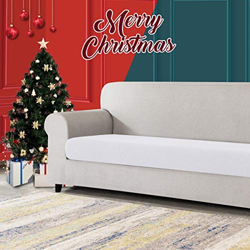 Image of CHUN YI Stretch Couch Cushion Cover Suitable for 3 Settee, Sofa Seat Slipcover with Spandex Jacquard Fabric(Large,White)