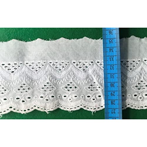 Image of PCJS - 5 Meter Cotton Soft Premium Embroidered Designed Schiffli Lace , White Cotton Lace Border for Dress, Kurtis, Dupatta, Bag, Craft and Decorations (PCJS SchiffliLace-08, White - Dyeable, 7cm) - 5 MTR