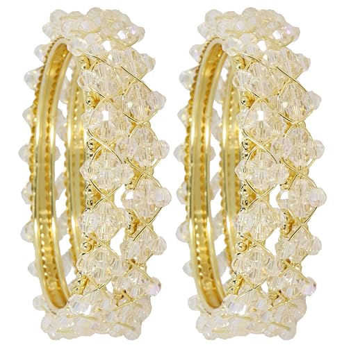 Image of NMII Stylish Pearls Beads Bangles Set For Women & Girls | Women's Bangles Bracelet | Metal Bangles Kada Set For Wedding, Party, Festival, Daily | Women's Fashion Jewellery- Set of 4