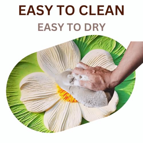 Image of Soft sillicon Super Absorbent Door Mats, 40x60cm Anti Skid Quick Drying & Water Absorbent Multi Design Bathroom Carpets Bathroom Entrance Door Mats (Pack of 2) (3D Beautiful Flowers)