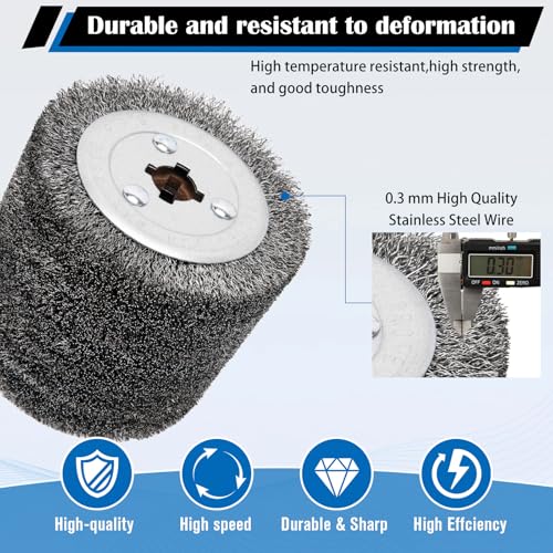 Image of 4.7 inchx 4 inch Stainless Steel Wire Brush Drum,0.3mm Drawing Wheel Wire Wheel Burnishing Tool,Surface Conditioning Tool Drum for Metal Surface Polishing Grinding Rust Removal-3 /4 Quad Keyway