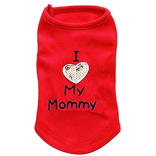 Small Dog Clothes XXS Puppy Dogs Shirt I Love My Mom Mommy Dad Daddy Dog T Shirts for Small Dogs, Red-Mommy, XX-Small (Under 2.2lb)