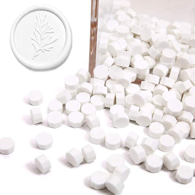 UNIQOOO 180 Pcs Snow White Box Sealing Wax Beads Nuggets for Wax Seal Stamp, Great for Embellishment of Cards Envelopes, Wedding Invitations, Wine Packages, Gift Wrapping