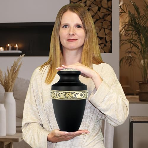 Image of Trupoint Memorials Cremation Urns for Human Ashes, Funeral Memorial Urn for Male and Female, Decorative Burial Grecian Urn Collection for Adult Men & Women - Black and Gold, Adult (200LB)