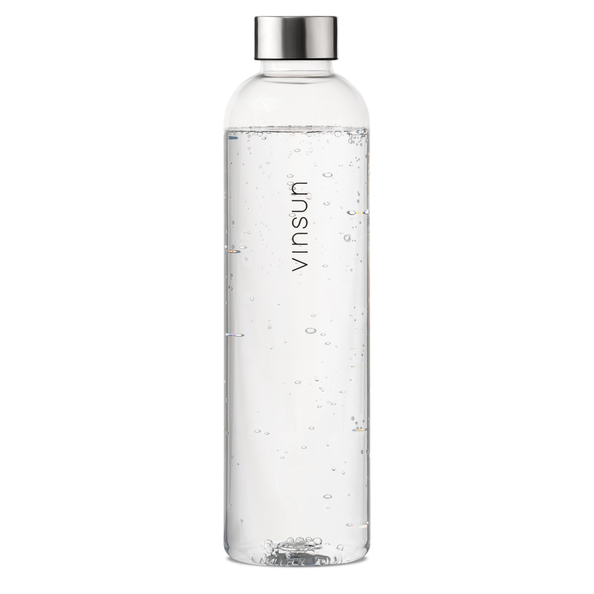 VINSUN Trinkflasche 1L transparent - wiederverwendbar, Kohlensäure geeignet, BPA frei, Tritan