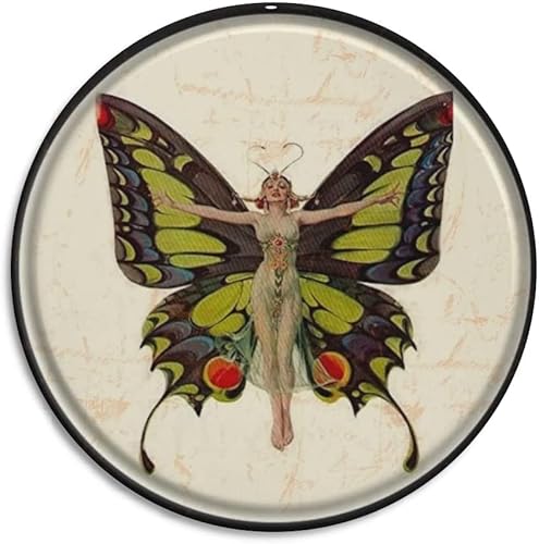 Vintage Style Round Tin Sign Art Deco Butterfly Tin Sign,1920'S Jazz Age Roaring 20S Butterflies - Vintage Style Round Tin Sign Wall Sign Wall Decor Gift For Mom, Dad, Friends Tin Sign Ch 8X8Inch #TOP18